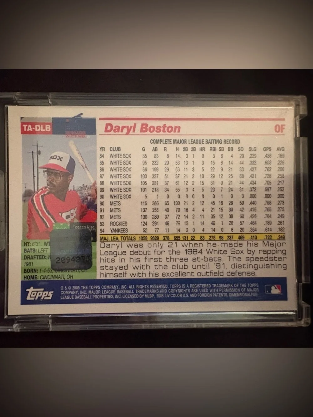 Topps Daryl Boston Chicago White Sox Card - Picture 2 of 2